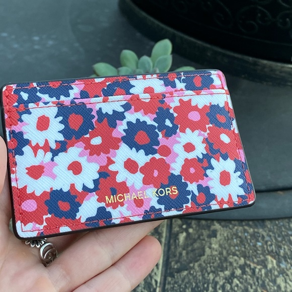 Michael Kors Handbags - Michael Kors Navy & Red Floral Cardholder Wallet